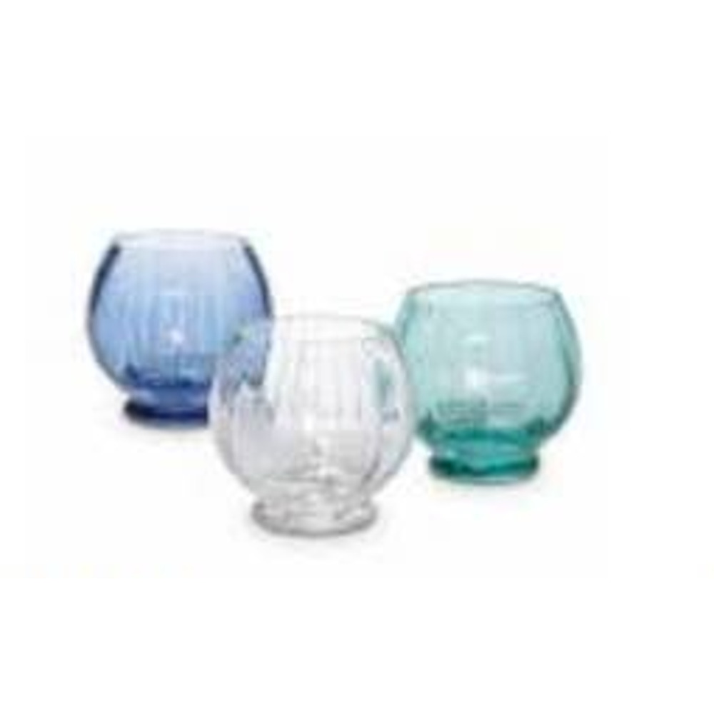 PartyLite‎ “Santorini” Tealight Trio Candle Holders Clear Turquoise Navy Blue - Picture 10 of 10